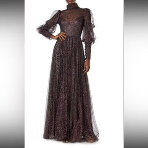 Monique Lhuillier NEW WITH TAGS Elegant Long Sleeve Glitter Tulle Gown